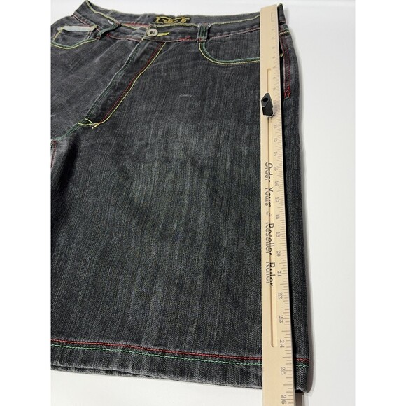 VTG 90s Y2K VICTORIOUS Colorful Embroidered Black Denim Shorts Men Size 40 (B1) - Picture 11 of 15